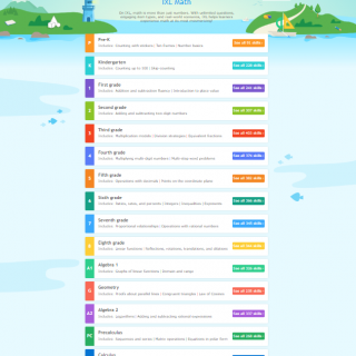 IXL Math website with each grade level listed and standards below each grade level