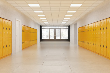 empty school hallway with lockers