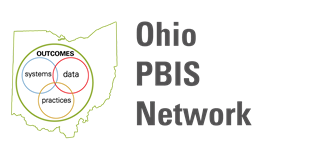 Ohio PBIS network logo, with the outline of the state of ohio and three interlocking circles that say systems, data, and practices