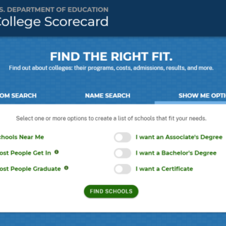 U.S. Department of Education College Scorecard website homepage