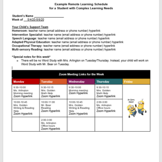 Sample schedule for child with complex learning needs