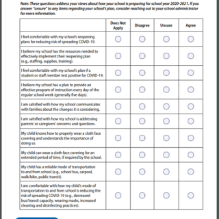 survey tool for families to use to make decisions about their child going back to school