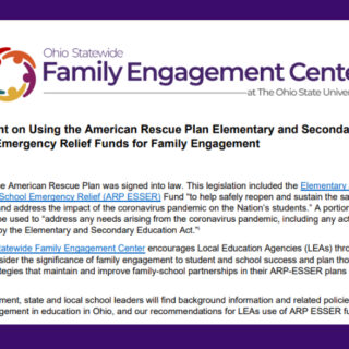 Screenshot of the Ohio Statewide Family Engagement Center's Statement on Using the American Rescue Plan Elementary and Secondary School Emergency Relief Funds for Family Engagement