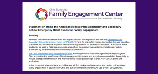 Screenshot of the Ohio Statewide Family Engagement Center's Statement on Using the American Rescue Plan Elementary and Secondary School Emergency Relief Funds for Family Engagement