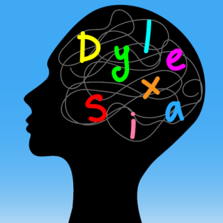 clipart person's head with letters spelling out dyslexia inside the brain